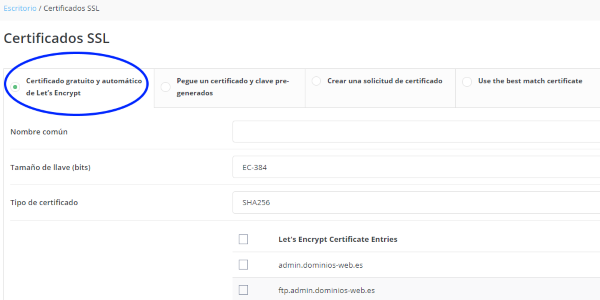 configurar el certificado ssl con lets encrypt
